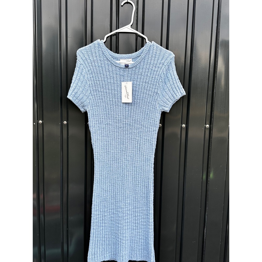Universal Thread Womens Light Blue Ribbed Knit Short Sleeve Crew Neck Dress M